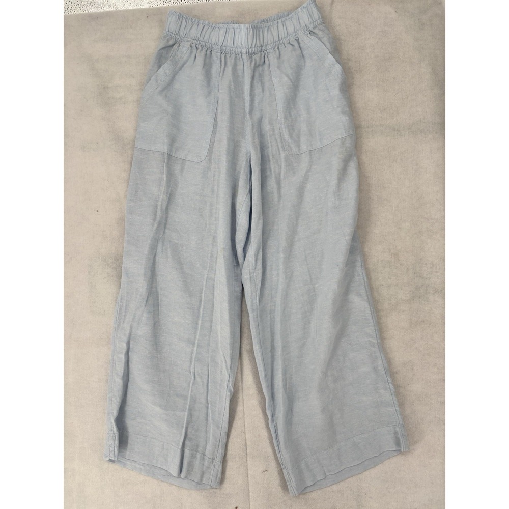 Sigrid Olsen Women's Linen Blend Wide Leg Pants Sz S Coastal Boho Blue Pull On